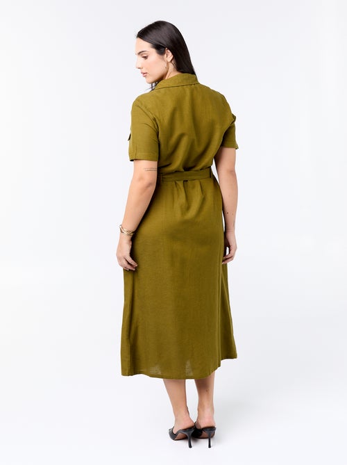 Robe chemise longue avec ceinture à nouer - Kiabi