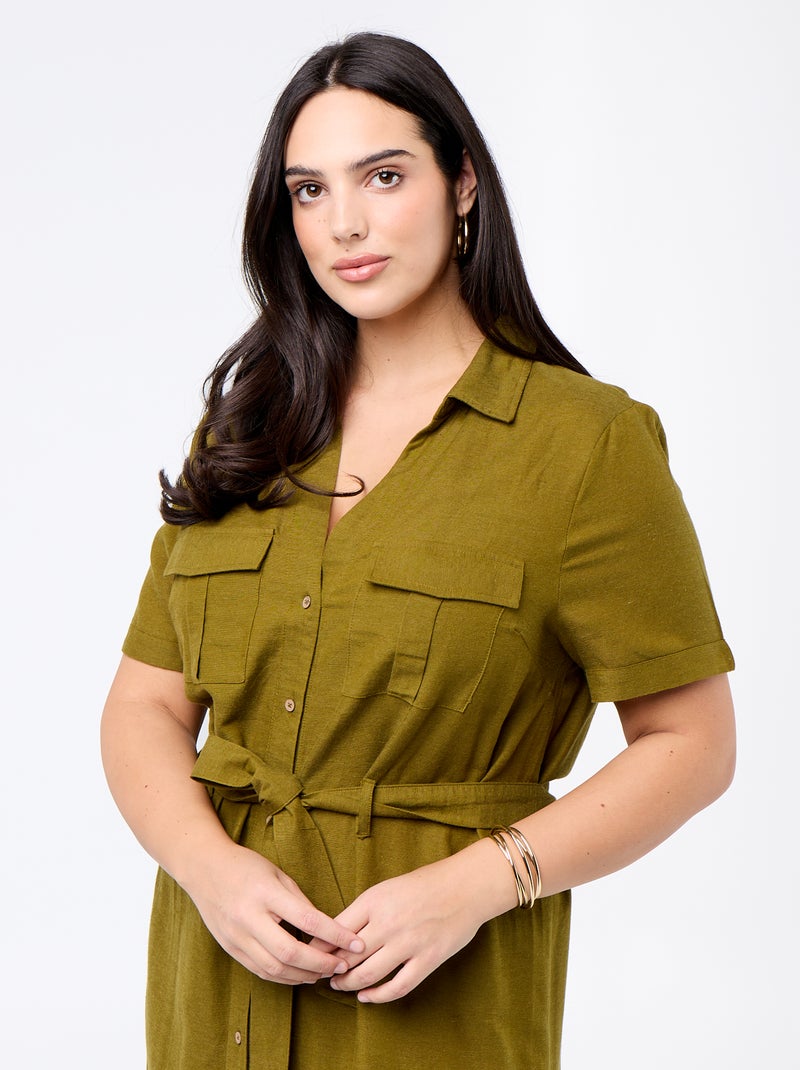 Robe chemise longue avec ceinture à nouer Vert - Kiabi