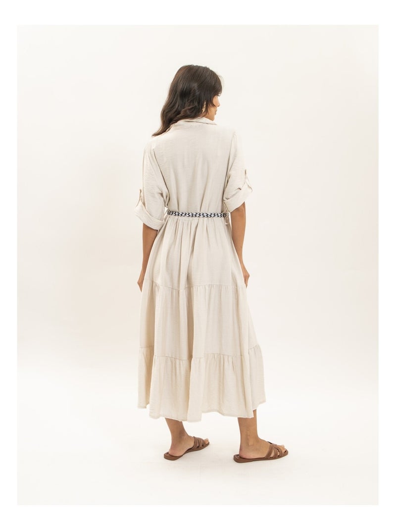 Robe chemise longue avec ceinture ITONIA Beige - Kiabi