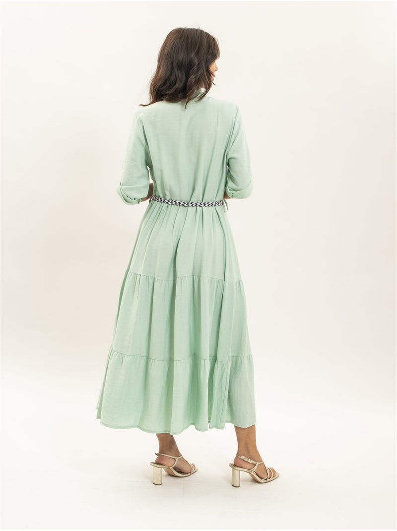 Robe chemise longue avec ceinture ITONIA Vert d'eau - Kiabi