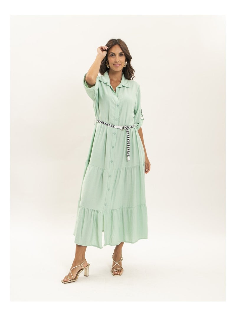 Robe chemise longue avec ceinture ITONIA Vert d'eau - Kiabi