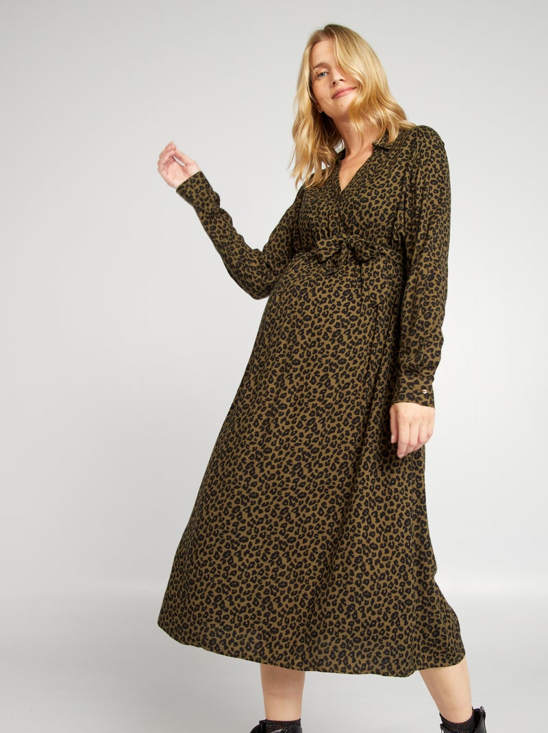 Robe chemise longue grossesse Kaki - Kiabi