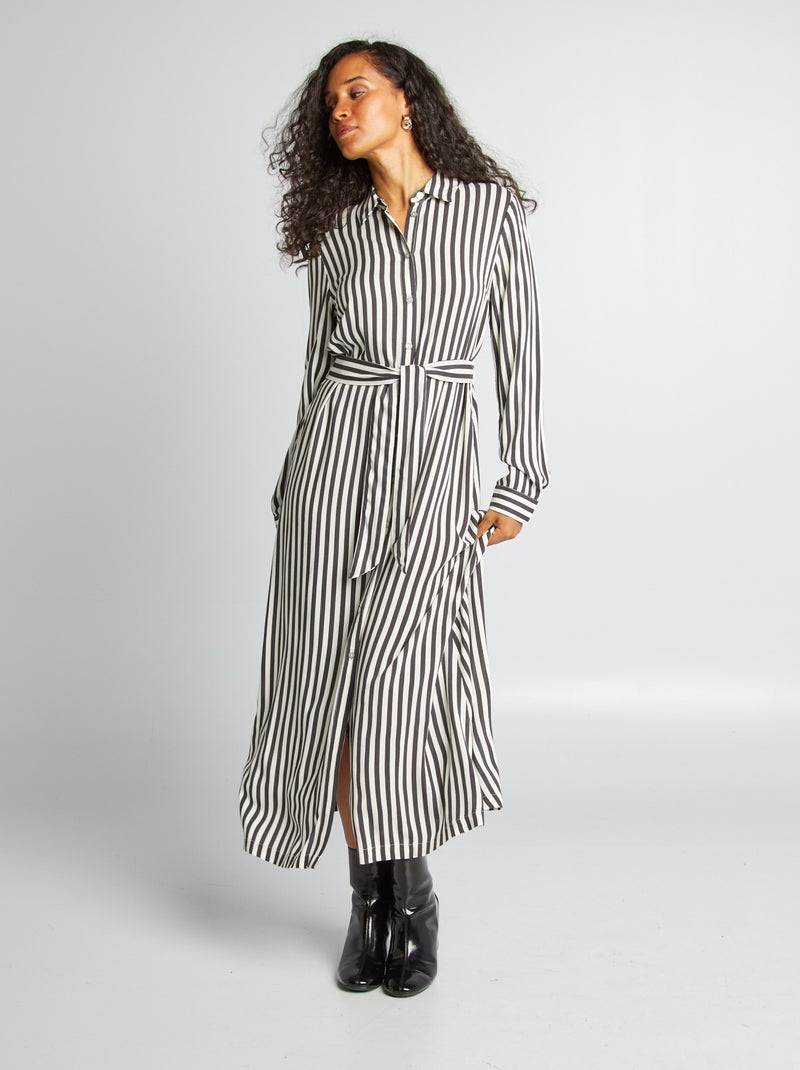 Robe chemise longue imprimée Noir / blanc - Kiabi