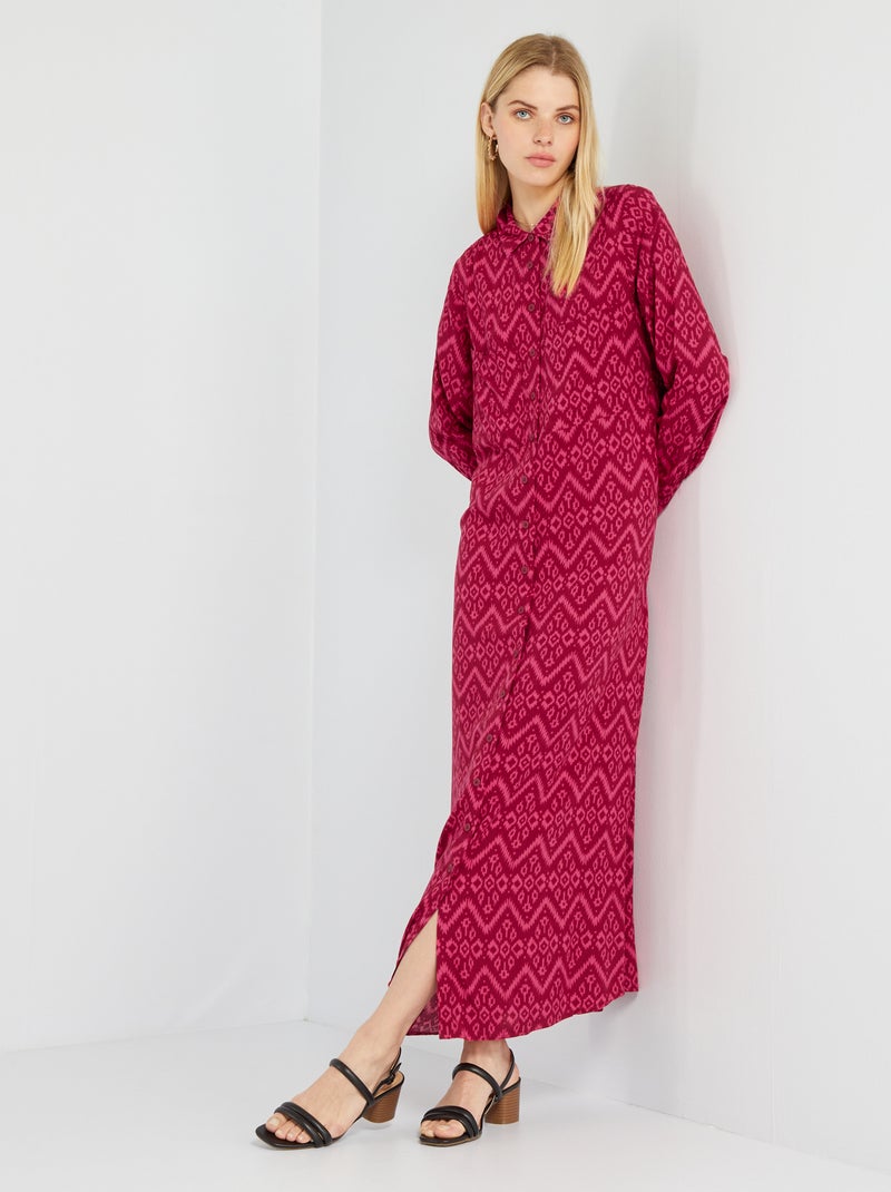 Robe chemise longue imprimée Rose - Kiabi