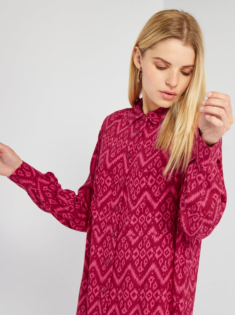 Robe chemise longue imprimée Rose - Kiabi