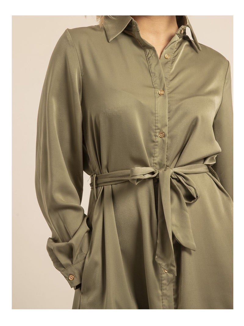 Robe chemise longue ISELINE Kaki - Kiabi