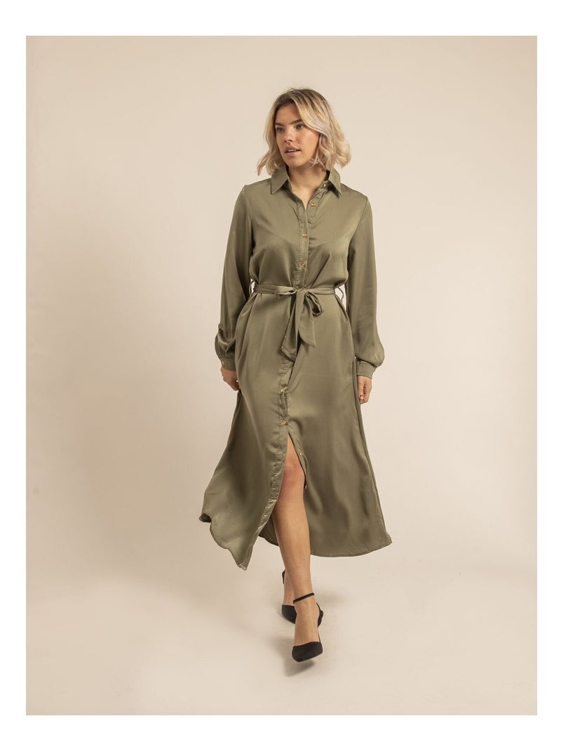 Robe chemise longue ISELINE Kaki - Kiabi