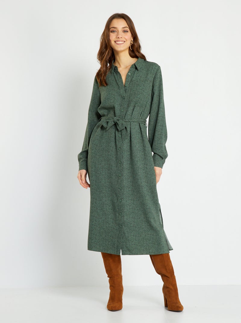 Robe chemise longue Kaki - Kiabi