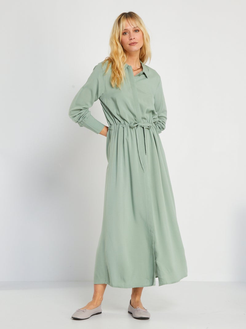 Robe chemise longue Kaki - Kiabi