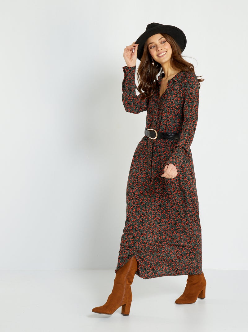 Robe chemise longue Kaki - Kiabi