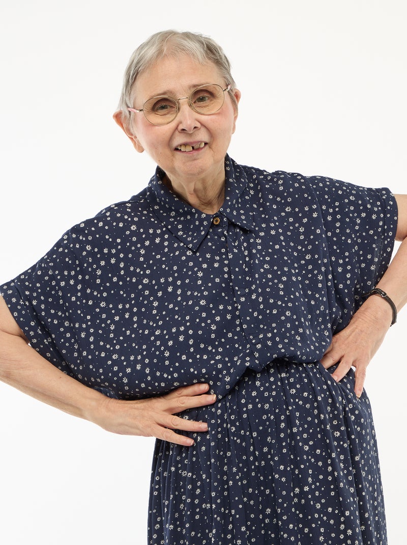 Robe chemise longue léopard -  Facile à enfiler Bleu - Kiabi