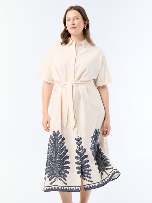 Robe chemise longue manches courtes - Kiabi
