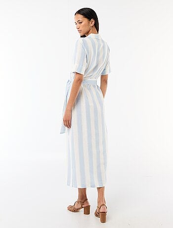 Robe chemise longue manches courtes en coton et lin