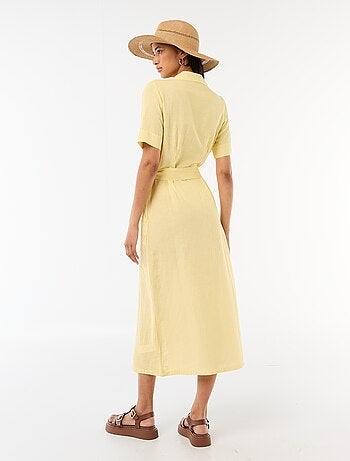 Robe chemise longue manches courtes en coton et lin
