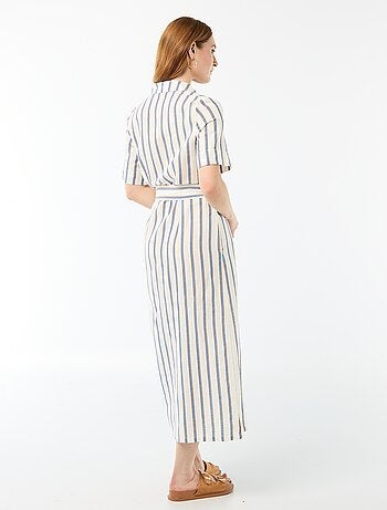 Robe chemise longue manches courtes en coton et lin