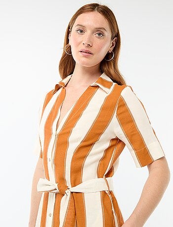Robe chemise longue manches courtes en coton et lin