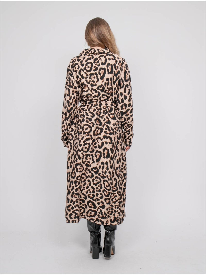 Robe chemise longue motif léopard et ceinture à nouer ivoriaz Marron - Kiabi