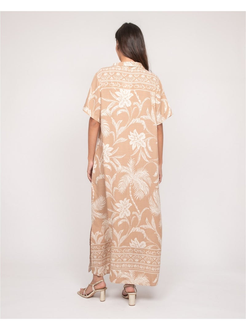 Robe chemise longue motifs iliago Beige - Kiabi
