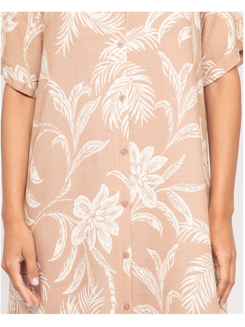 Robe chemise longue motifs iliago Beige - Kiabi