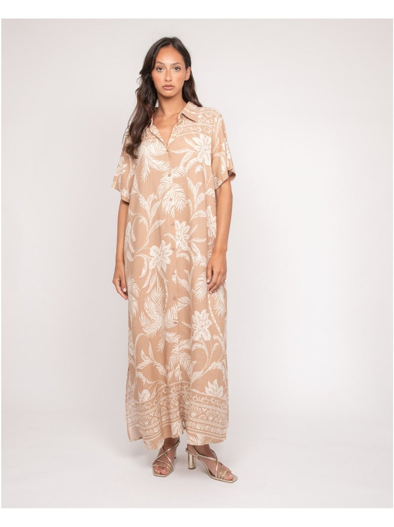 Robe chemise longue motifs iliago Beige - Kiabi