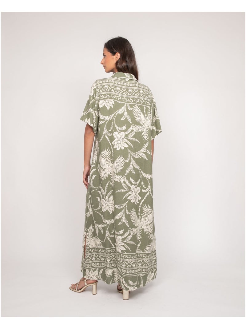 Robe chemise longue motifs iliago Kaki - Kiabi