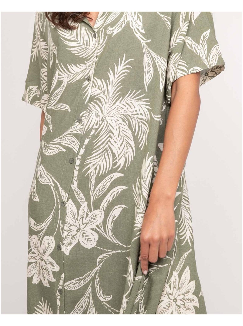 Robe chemise longue motifs iliago Kaki - Kiabi