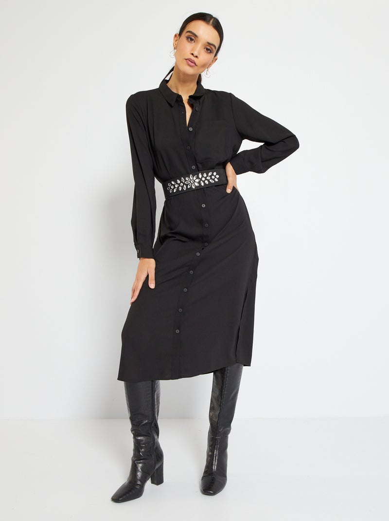Robe chemise longue noir - Kiabi