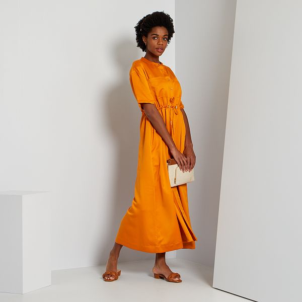 Robe Chemise Longue Satinee Femme Orange Kiabi 25 00