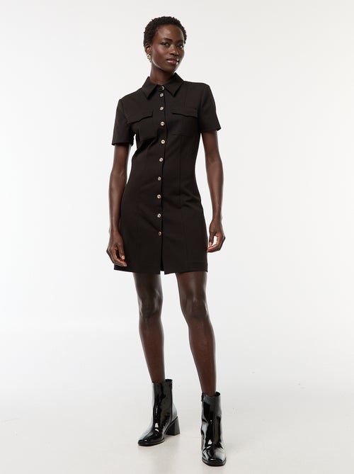 Robe chemise manches courtes avec ouverture boutonnée dorée - Kiabi