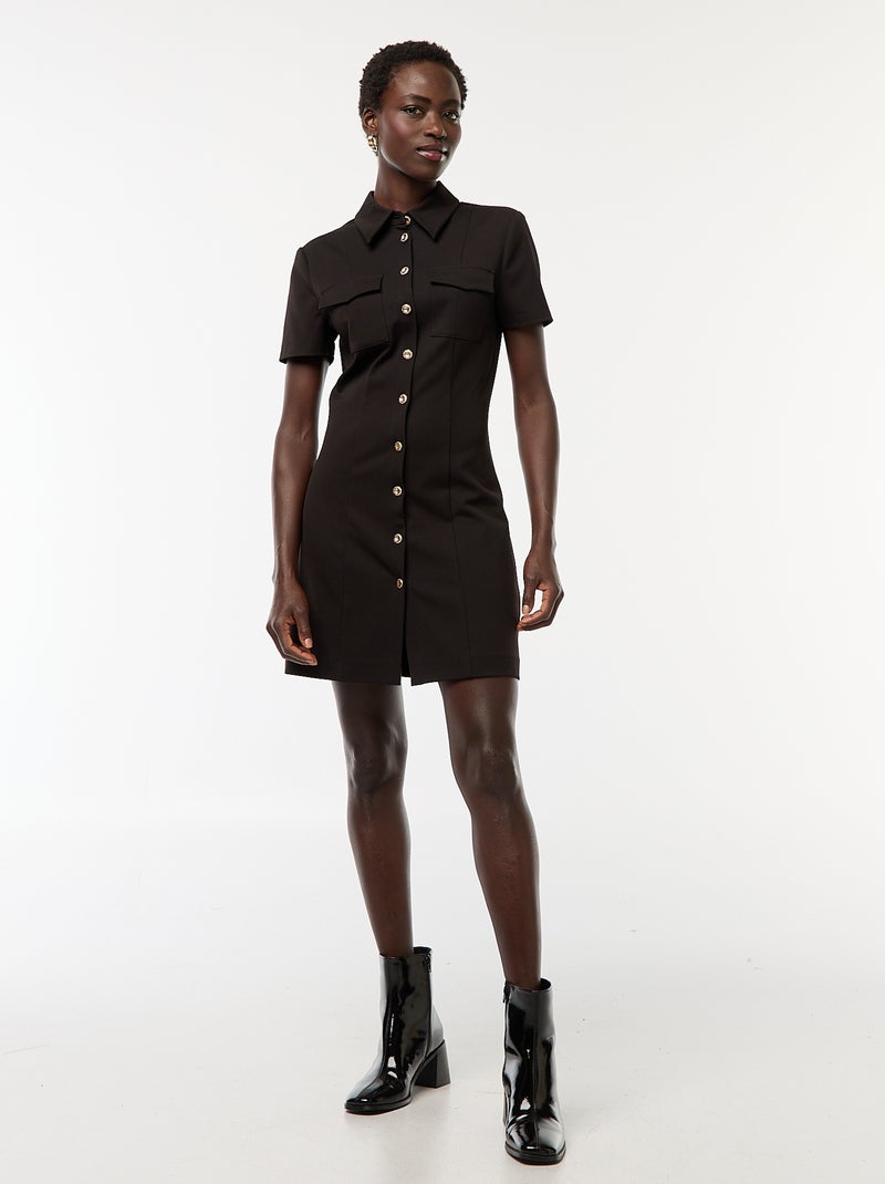 Robe chemise manches courtes avec ouverture boutonnée dorée Noir - Kiabi