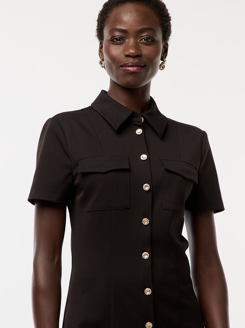 Robe chemise manches courtes avec ouverture boutonnée dorée Noir - Kiabi