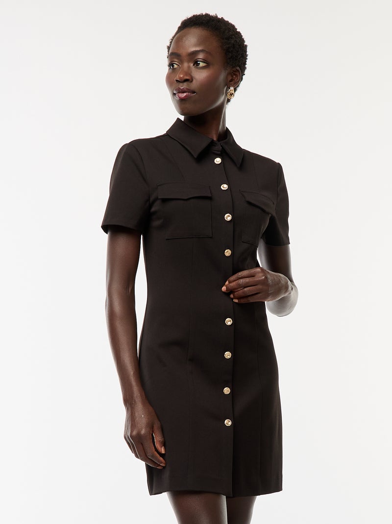 Robe chemise manches courtes avec ouverture boutonnée dorée Noir - Kiabi