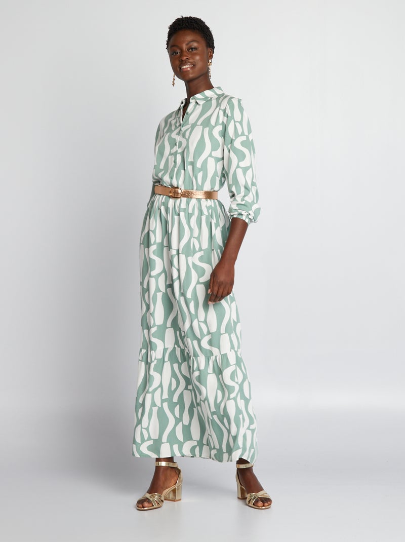Robe chemise maxi à motifs Vert/blanc - Kiabi
