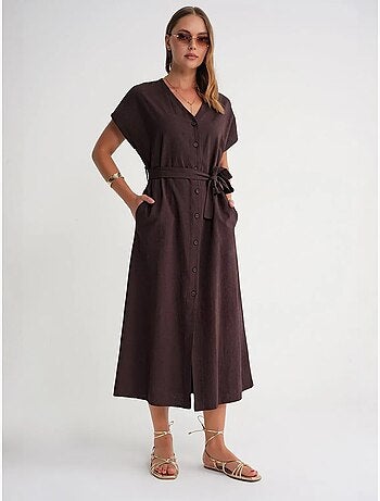 Robe chemise mi-longue avec fermeture à nouer et détails accessoires mixray