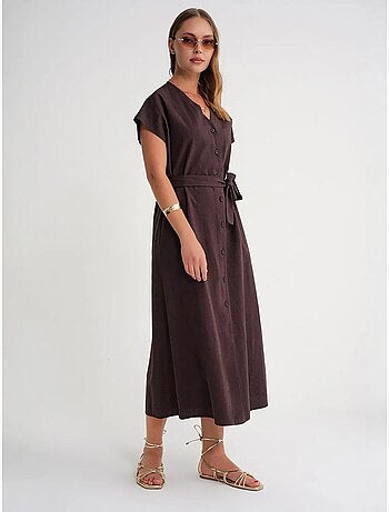 Robe chemise mi-longue avec fermeture à nouer et détails accessoires mixray