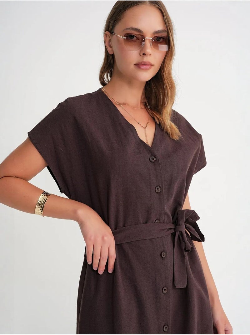 Robe chemise mi-longue avec fermeture à nouer et détails accessoires mixray Marron clair - Kiabi
