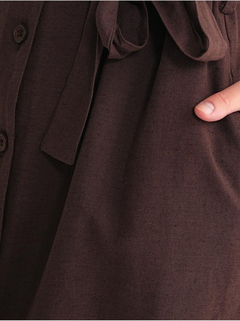 Robe chemise mi-longue avec fermeture à nouer et détails accessoires mixray Marron clair - Kiabi