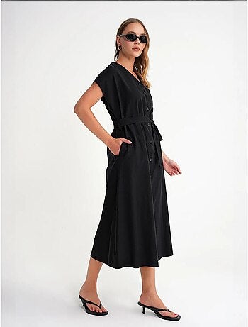 Robe chemise mi-longue avec fermeture à nouer et détails accessoires mixray
