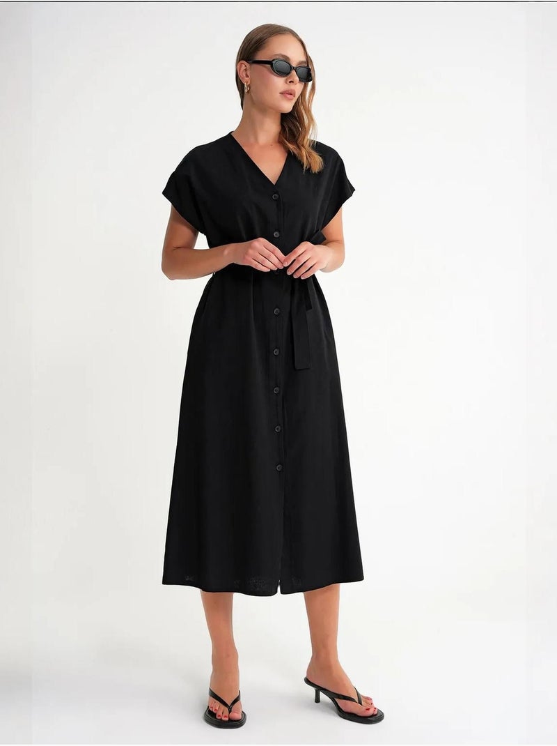 Robe chemise mi-longue avec fermeture à nouer et détails accessoires mixray Noir - Kiabi