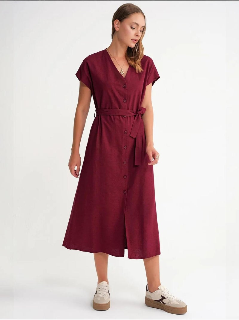 Robe chemise mi-longue avec fermeture à nouer et détails accessoires mixray Rouge bordeaux - Kiabi