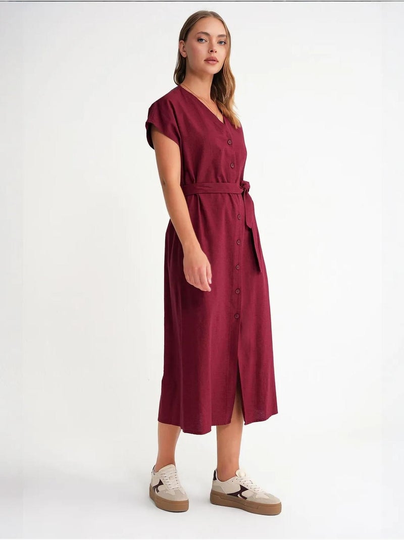 Robe chemise mi-longue avec fermeture à nouer et détails accessoires mixray Rouge bordeaux - Kiabi