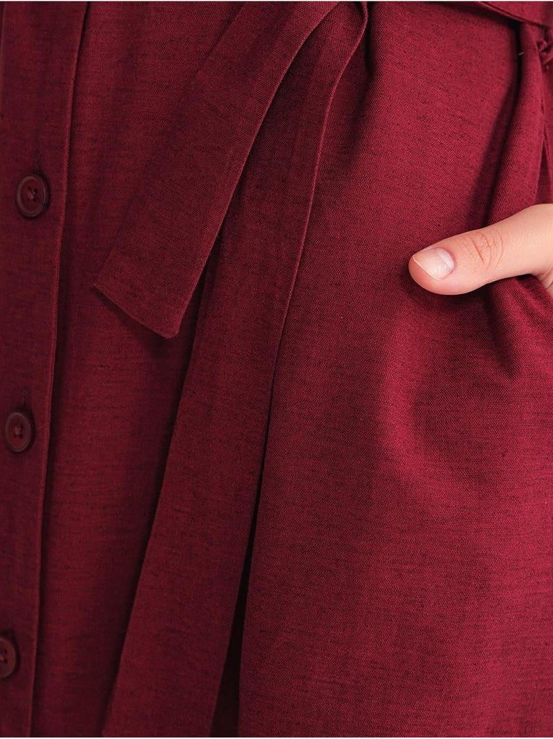 Robe chemise mi-longue avec fermeture à nouer et détails accessoires mixray Rouge bordeaux - Kiabi