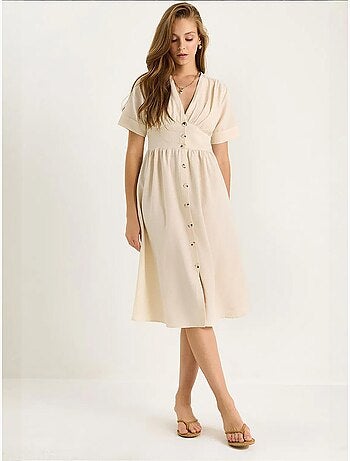 Robe chemise mi-longue boutonnée à col en v lucci