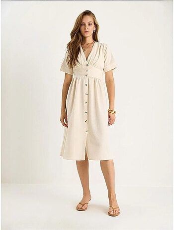 Robe chemise mi-longue boutonnée à col en v lucci