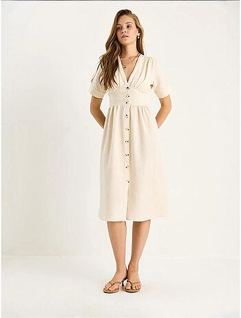 Robe chemise mi-longue boutonnée à col en v lucci