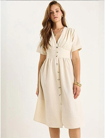 Robe chemise mi-longue boutonnée à col en v lucci