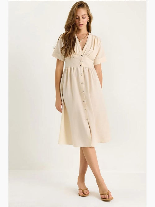Robe chemise mi-longue boutonnée à col en v lucci - Kiabi Robe chemise mi-longue boutonnée à col en v lucci - Kiabi