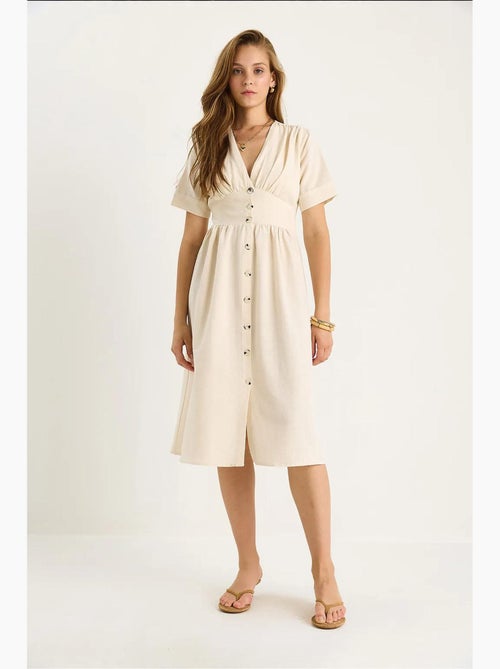 Robe chemise mi-longue boutonnée à col en v lucci - Kiabi Robe chemise mi-longue boutonnée à col en v lucci - Kiabi