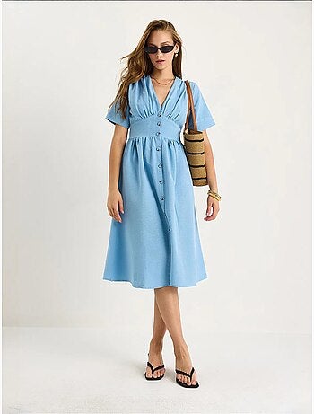 Robe chemise mi-longue boutonnée à col en v lucci