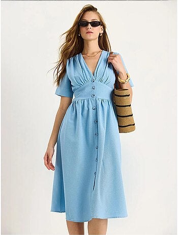Robe chemise mi-longue boutonnée à col en v lucci